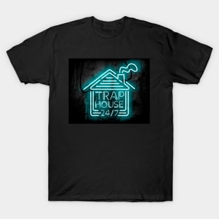 Welcome to the Trap House - Always Open in Blue Neon 247 T-Shirt